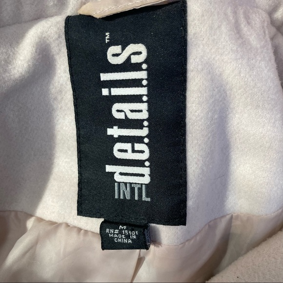 Details INTL White Cream Double Breasted Pea Coat Removable Hood Size Medium - Picture 4 of 9